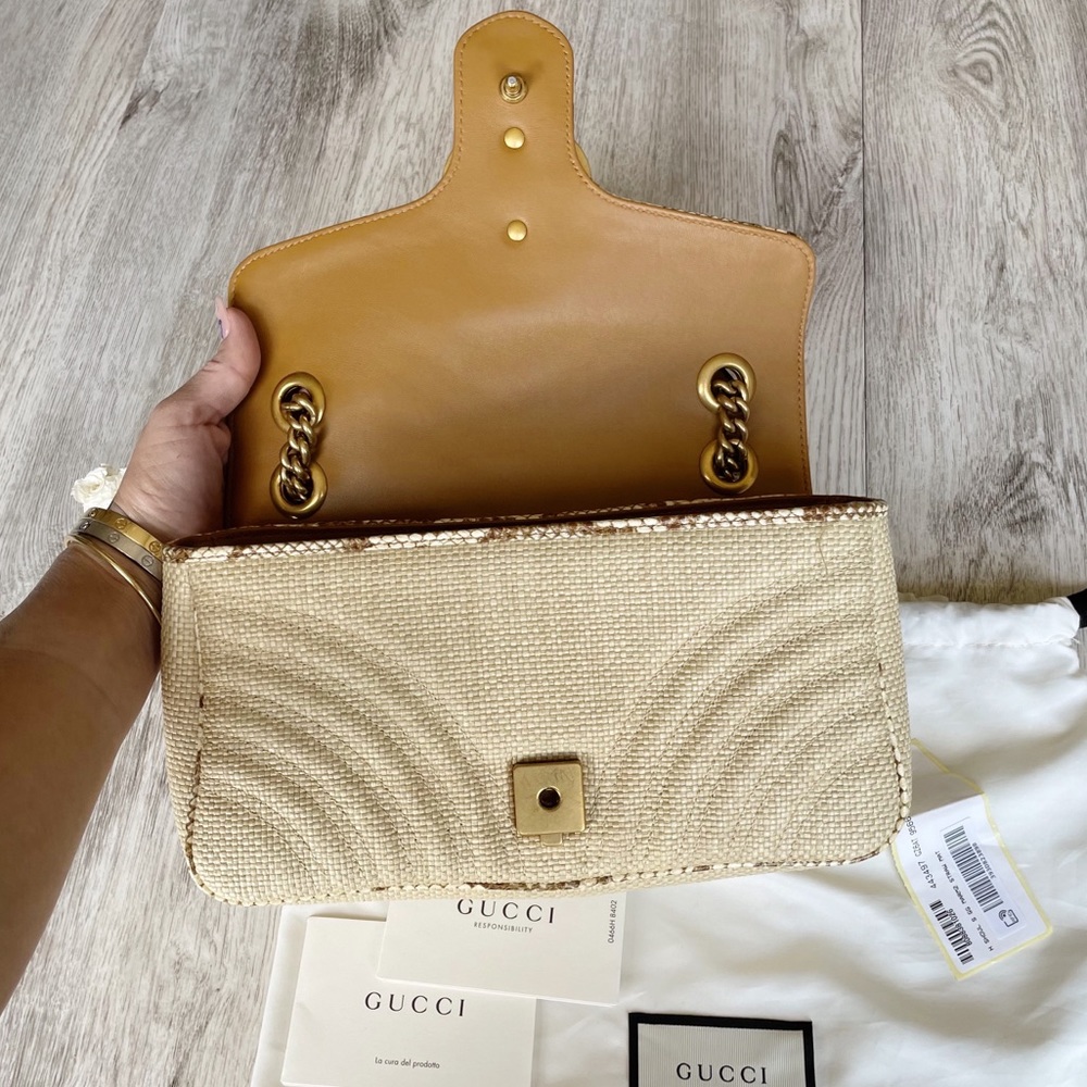 SOLD▪️Gucci Marmont Raffia Snake Crossbody Bag - Picture 5 of 15
